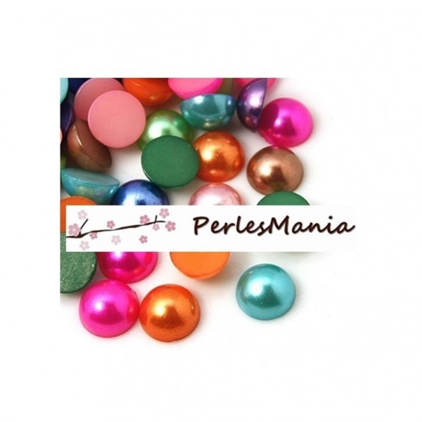 100 cabochons demi perle nacré fond plat multicolores Nail Art 8mm - Photo n°1