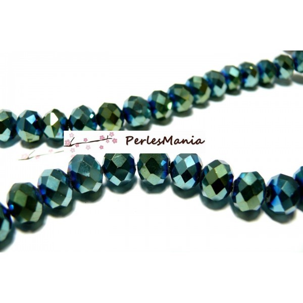 1 fil d'environ 100 perles à facettes rondelles en verre 4x6mm BLEU VERT IRISE 2J1412 - Photo n°1