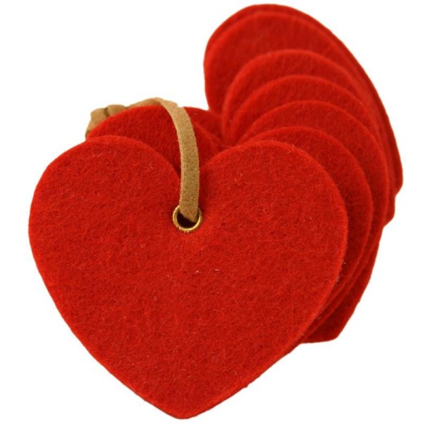 Coeur en feutrine 7 cm rouge x8 - Photo n°1