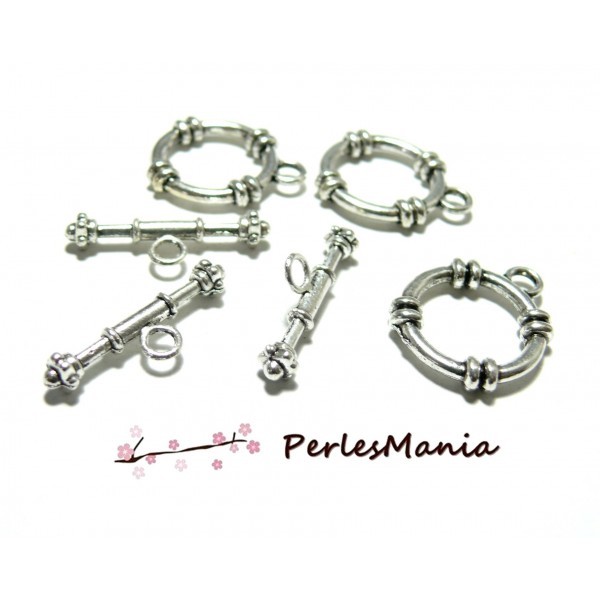 PAX: 20 SETS fermoirs T toggle MARIN GRAND MODELE metal couleur ARGENT ANTIQUE 2D2102 - Photo n°1
