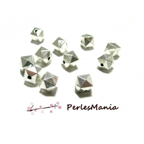 10 perles intercalaires CUBOIDE 8mm metal couleur ARGENT VIF 2D2878 - Photo n°1