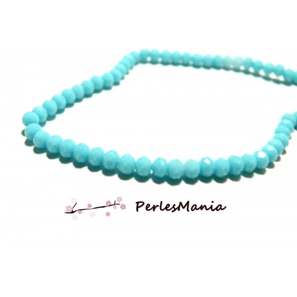 1 fil d'environ 130 perles de verre RONDELLES FACETTEES 4 par 3mm couleur BLEU CIEL couleur 06 - Photo n°1