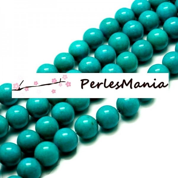 10 perles ronde JADE MASHAN teintée 10mm BLEU CYAN PXS28 - Photo n°1