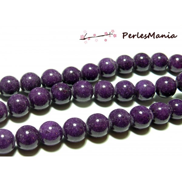 10 perles ronde JADE MASHAN teintée diametre 10mm violet FONCE PXS11 - Photo n°1