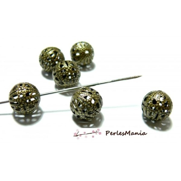 100 Perles intercalaire ronde dentelle filigrane 6mm ( 2N6317 ) BRONZE - Photo n°1