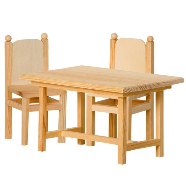 Table et 2 chaises en bois pour poupée - Photo n°1