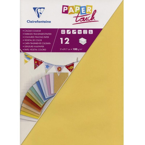 Papier calque couleur Paper Touch A4 Jaune pâle x 12 feuilles - Photo n°1