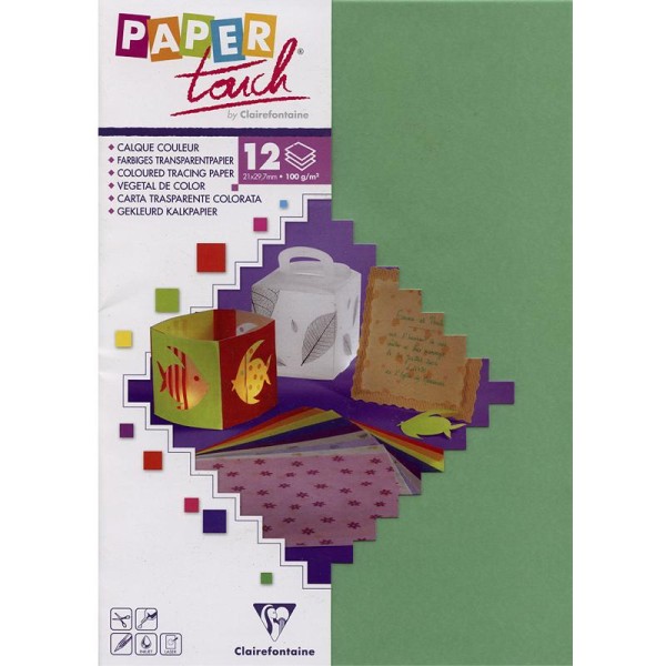 Papier calque couleur Paper Touch A4 Vert pâle x 12 feuilles - Photo n°1