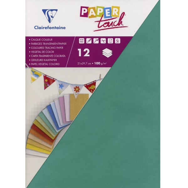 Papier calque couleur Paper Touch A4 Vert émeraude x 12 feuilles - Photo n°1