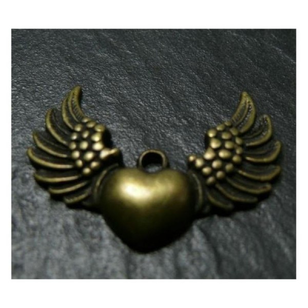 1 Pendentifs bronze coeur et ailes - Photo n°1