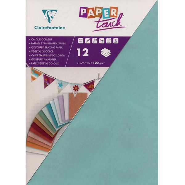 Papier calque couleur Paper Touch A4 Bleu pâle x 12 feuilles - Photo n°1