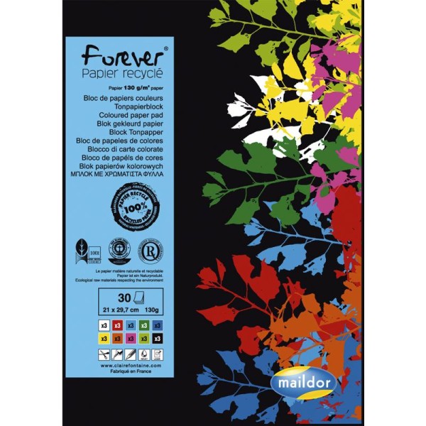 Bloc papier couleur Carta Forever A4 x 30 feuilles de papier écologique - Photo n°1