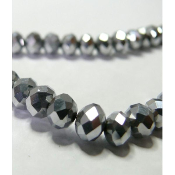 1 Fil de 90 perles de cristal facetté argenté 3 par 4mm - Photo n°1