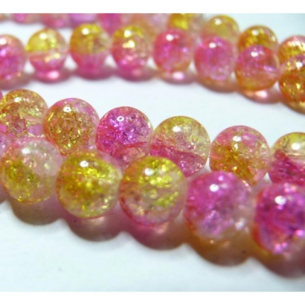 10 Perles de cristal craquelé bicolore jaune rose 8mm - Photo n°1
