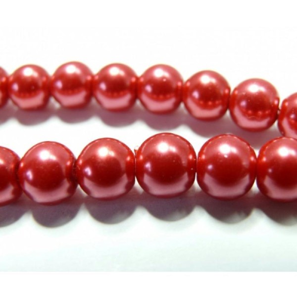 10 Perles de verre nacre rouge 10mm - Photo n°1