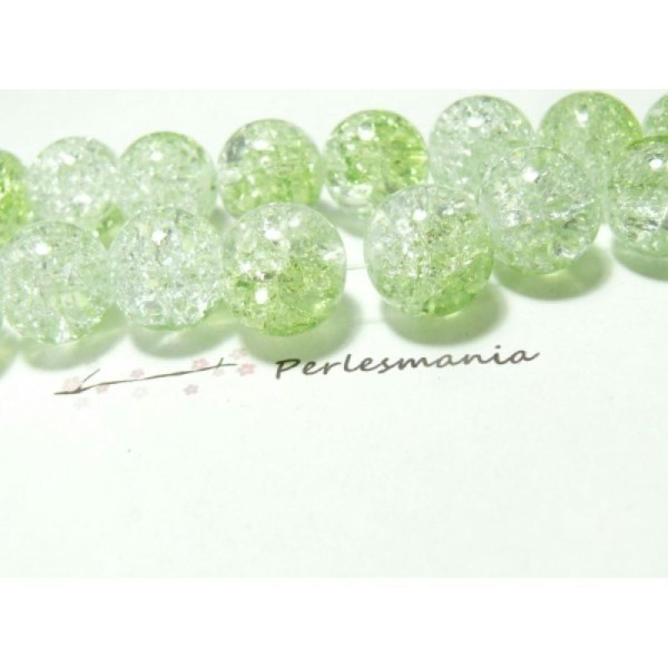 10 Perles de verre craquelé bicolore 14mm vert clair ref - Photo n°1
