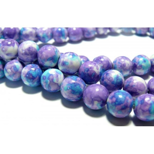 1 Fil d'environ 66 perles pierres teintées bleu violet 6mm - Photo n°1
