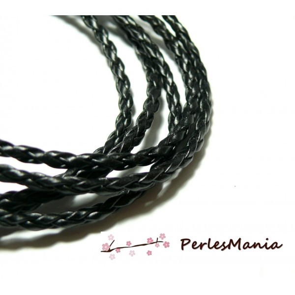 Apprêt bijoux 10 m fil tressé simili cuir noir P5002 diamètre 3mm - Photo n°1