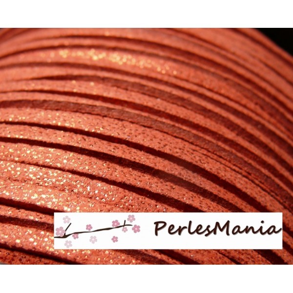 2 m de cordon en suédine aspect daim Rouge PS144 effet pailleté qualité - Photo n°1