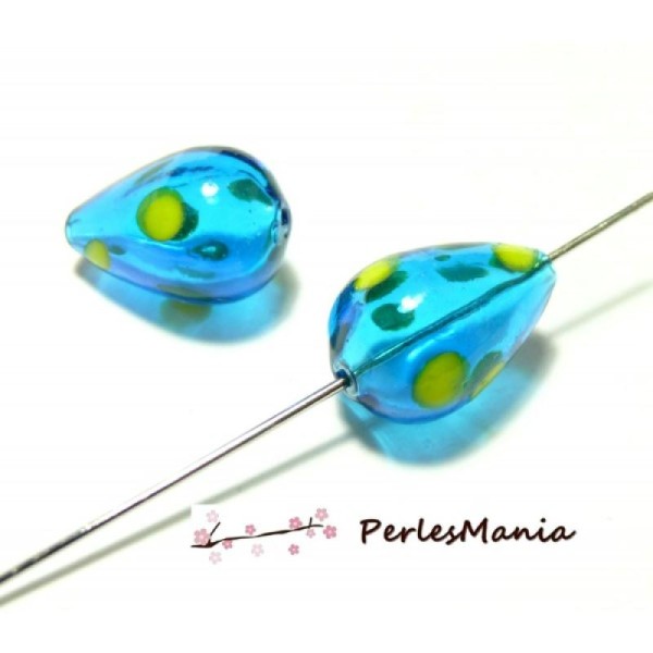 2 Cones en verre soufflé bleu et jaune 14 par 20mm fournitures pour création de bijoux - Photo n°1