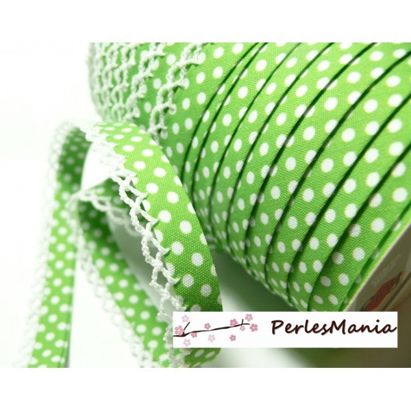 1 m ruban biais dentelle Pois Vert pomme et blanc 12mm re 71486 couleur 56 - Photo n°1