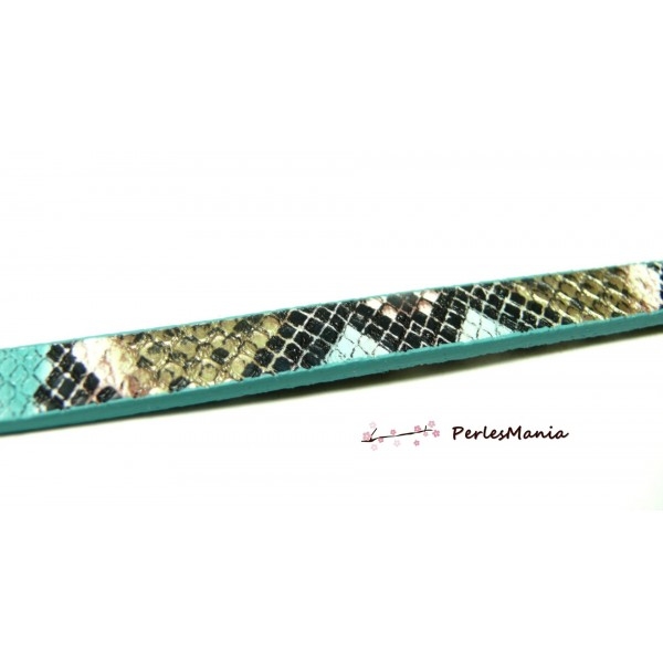 1,2m de cordon plat 10mm Imitation serpent Turquoise et noir H502 - Photo n°1