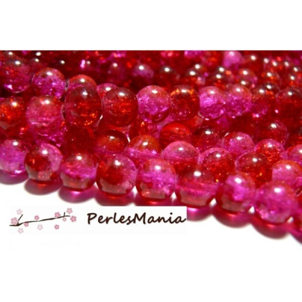 1 Fil environ 200 perles de verre craquelé bicolore rouge et rose 4mm couleur 08 - Photo n°1