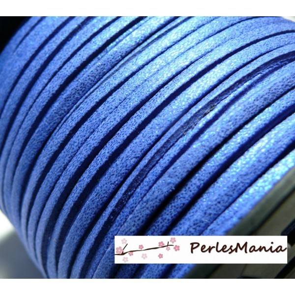 10 m de cordon en suédine aspect daim Bleu électrique PH311 effet pailleté qualité - Photo n°1