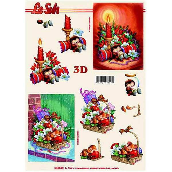 Carte 3D - Hérisson et souriceau de Noël 21 x 29,7 cm - Photo n°1