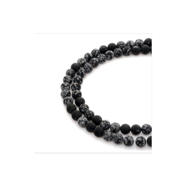 Perle Obsidienne (flocon de neige) moucheté noir gris 6 mm x10 - Photo n°1