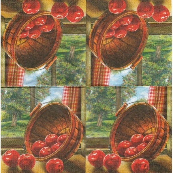 4 Serviettes en papier Panier de Pommes Rouges Format Cocktail - Photo n°2