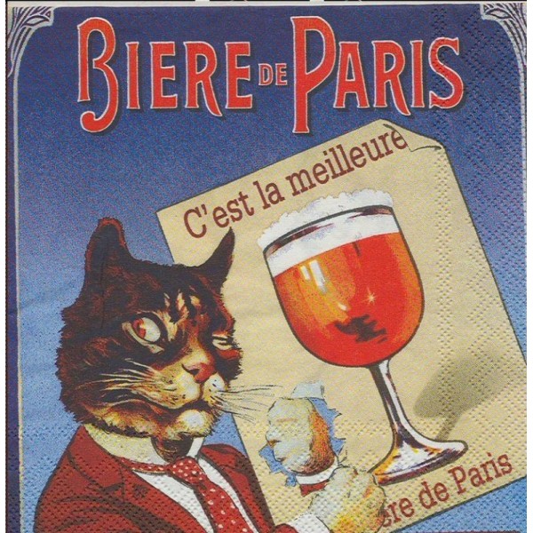 4 Serviettes en papier Publicité Bière de Paris Format Cocktail - Photo n°1