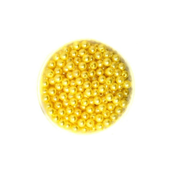 Lot de 100 Perles ronde nacré acrylique jaune 6 mm - Photo n°1
