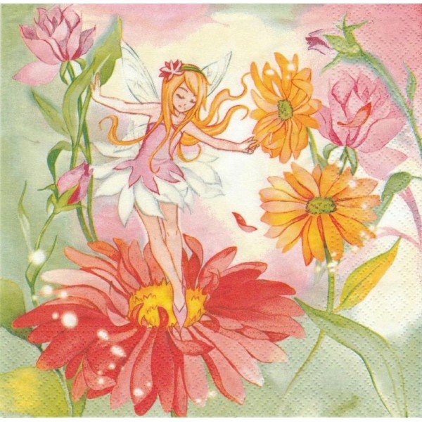 4 Serviettes en papier Fée Danse Fleurs Lilly Format Lunch - Photo n°2