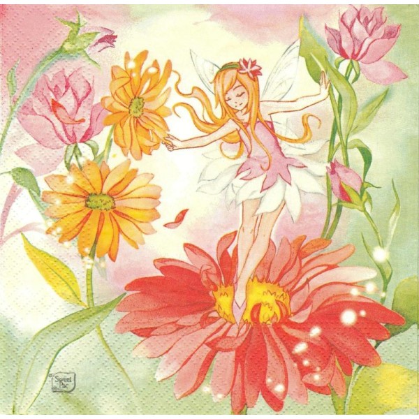 4 Serviettes en papier Fée Danse Fleurs Lilly Format Lunch - Photo n°1