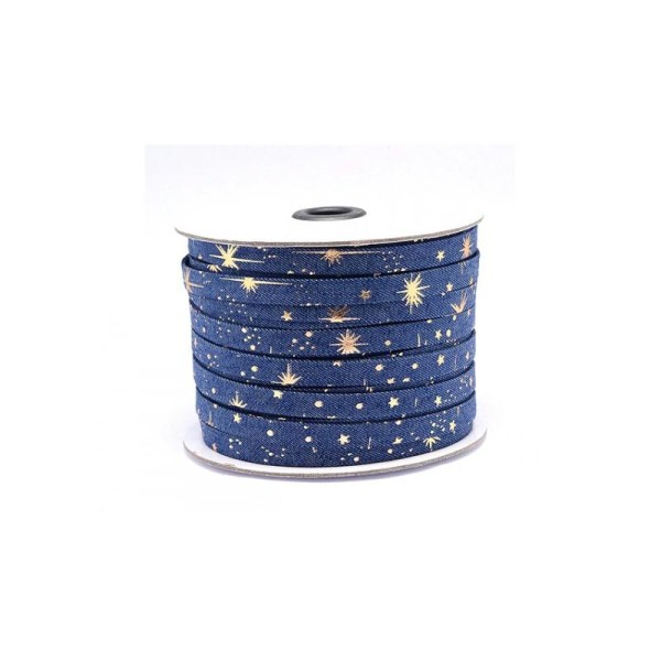 Lanière En Jeans Coton Tissé Bleu Royal Motifs étoiles Et Ronds 10mm, Au Mètre - Photo n°1
