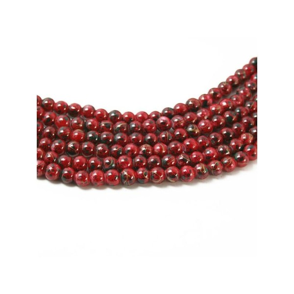 20 Perles howlite en verre rouge  6 mm- Couleur à effet tachetée - Photo n°1