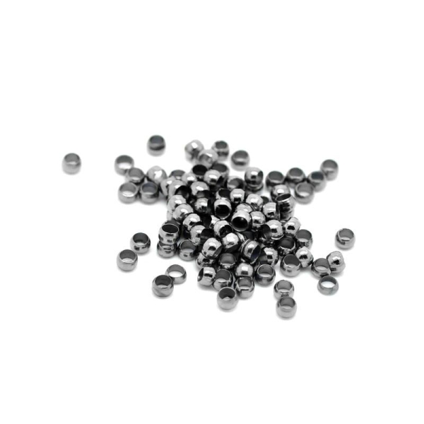 100 Perles à écraser Diamètre 3 mm - Couleur gunmetal - Photo n°1