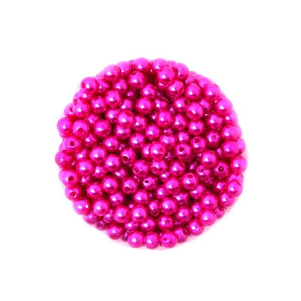100 Perles ronde nacré acrylique Fuchsia 6 mm - Photo n°1