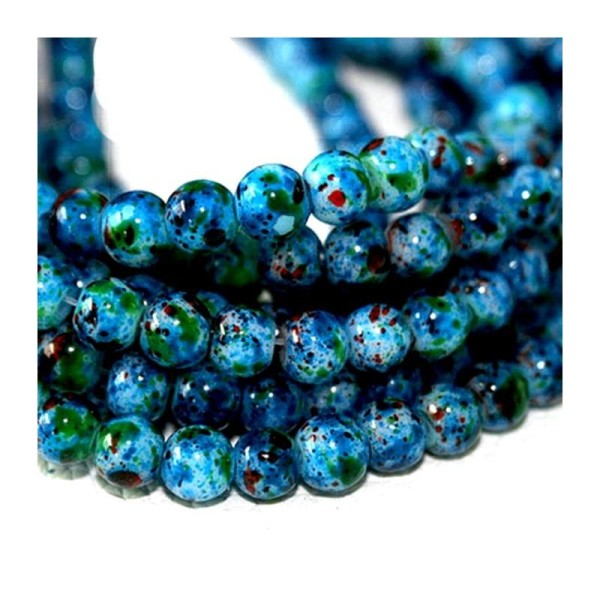 20 Perles howlite en verre bleu 6 mm- Couleur à effet tachetée - Photo n°1