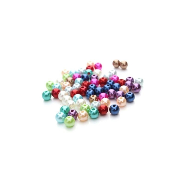 100 Perles nacrées en verre multicolores, 4 mm - Photo n°1