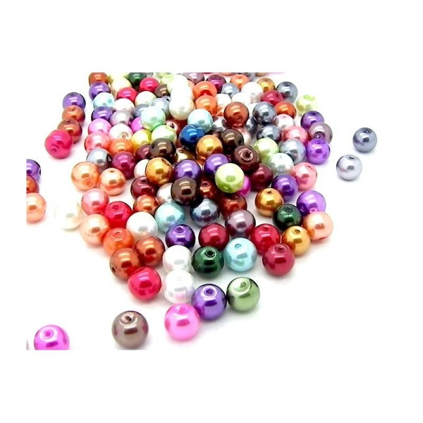 20 Perles nacrées en verre multicolores, 8 mm - Photo n°1