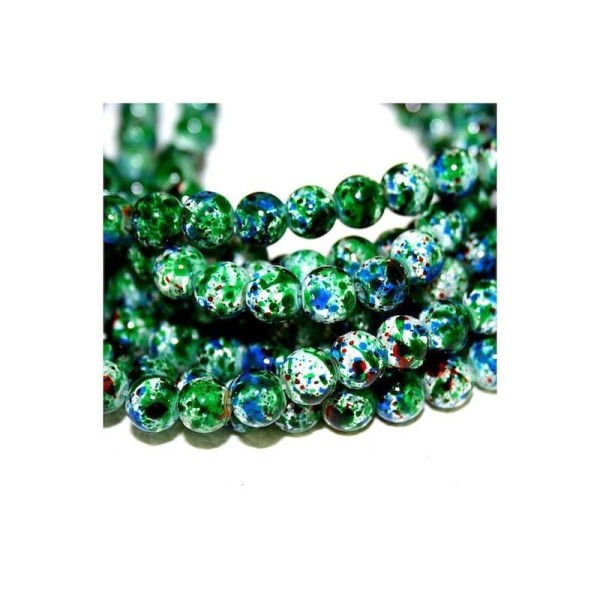 20 Perles howlite en verre vert 6 mm- Couleur à effet tachetée - Photo n°1