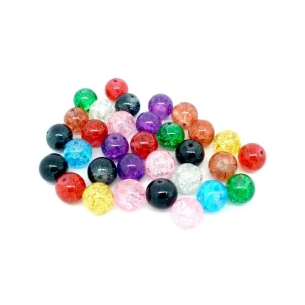 30 Perles craquelées en verre multicolores 8 mm - Photo n°1