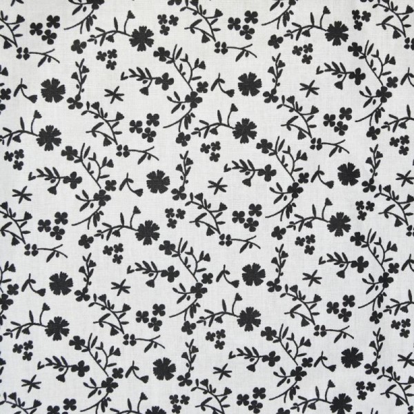 Tissu popeline coton imprimé fleurs noir et blanc (x20cm) - Photo n°2