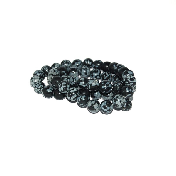 Perle Obsidienne (flocon de neige) moucheté noir gris 8 mm x10 - Photo n°1