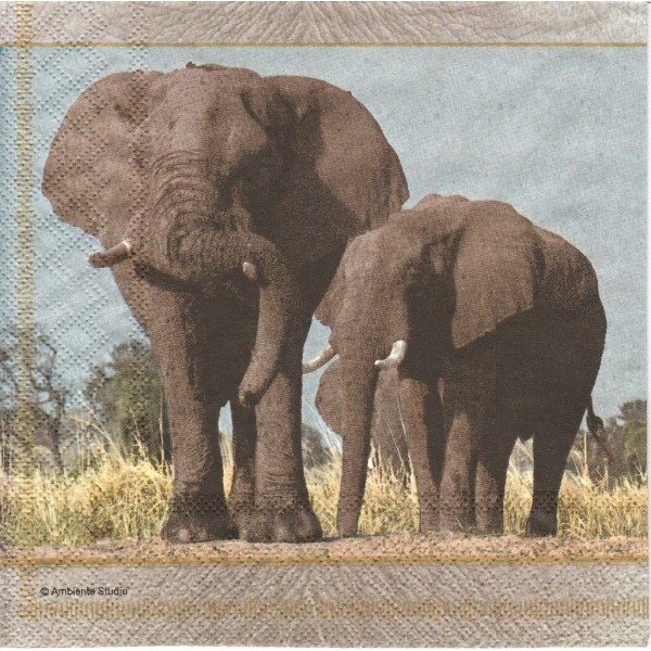 4 Serviettes en papier Savane éléphant Format Lunch Decoupage Decopatch 13306430 Ambiente - Photo n°1