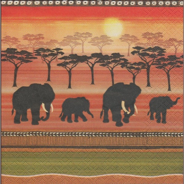 4 Serviettes en papier éléphant Savane Afrique Format Lunch Decoupage Decopatch 211150 Home Fashion - Photo n°1