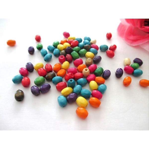Lot de 200 perles olives bois multicolore 8x4 mm - Photo n°1