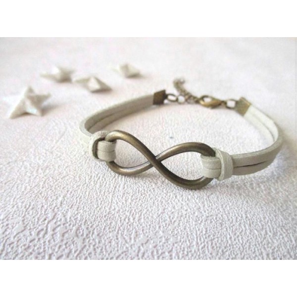 Kit bracelet suédine beige cuir lien infini - Photo n°1